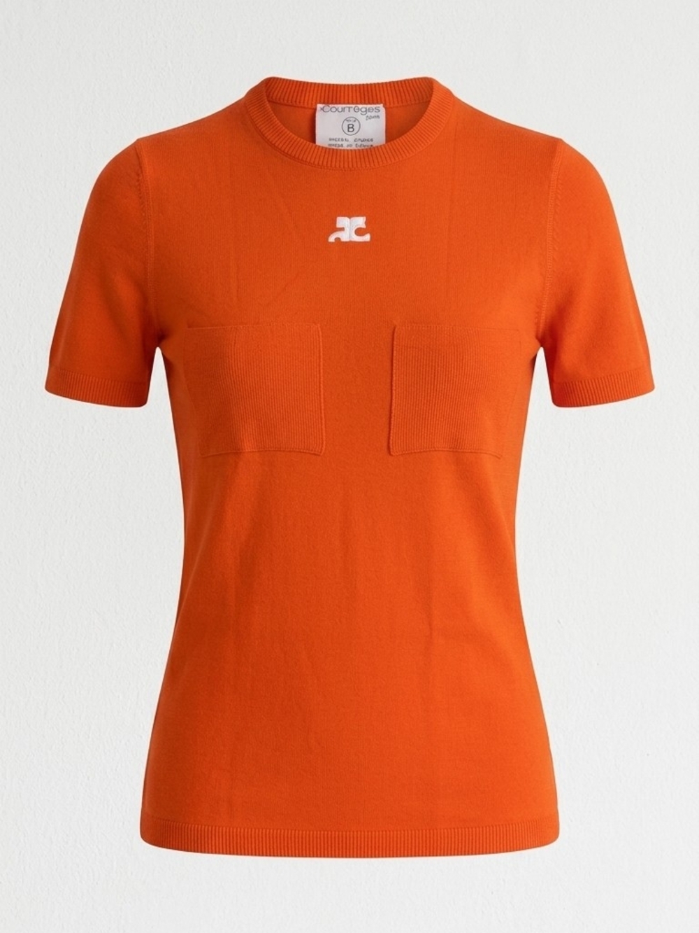 Vintage Courrèges Paris Orange Knit Top | Embroidered Logo | NWOT